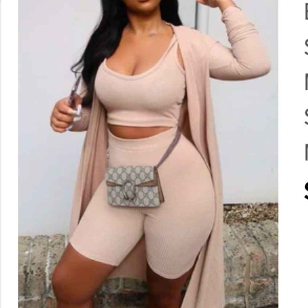 3pc short set jacket, crop top shorts